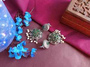 Indian Wholesaler Jewelry Crystal Faux Pearl Floral Oxidized Bridal Dangle Earrings Set <b>Fashion</b> <b>Jewellery</b> for Women - Product Image 5