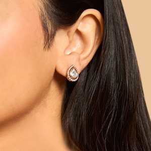 Pendientes estilo Kundan 172998 con engaste de bisel, modernos, religiosos, con patrón de gota de agua y plumas, piedra principal de circonita, para boda, hechos de aleación de zinc. - Product Image 2