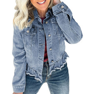 Veste en jean pour femme à prix raisonnable confortable à porter respirant grande taille en coton bleu hiver veste en jean uni pour femme - Product Image 4