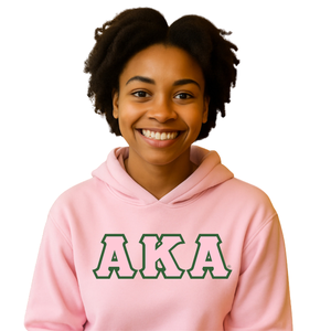 Sudadera con Capucha Personalizada AKA en Sarga Verde Kelly con Letras Griegas Rosadas en Sarga, Sudadera de Forro Polar para Hermandades - Product Image 1