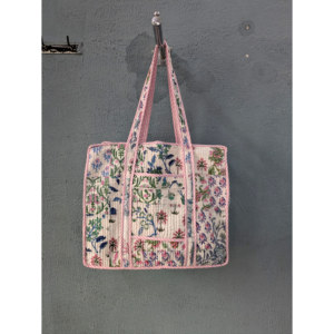 Bolsa de Mano de Algodón Acolchada con Patchwork Hecha a Mano, Cierre de Cremallera, Estampado de Bloques de Verano y Otoño, Bolsa de Compras, Viajes, Regalo Personalizado - Product Image 1