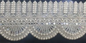 Custom Made Large Width Embroidered Lace with Pearls <b>for</b> Luxury Fashion Bridal Wear <b>Decor</b> Adds Elegance Charm - Product Image 2