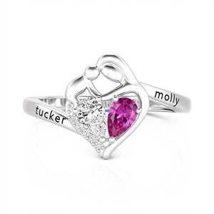 Jeulia Custom Mother-Child Heart <b>Ring</b> with Gold Plated Stainless Steel and Birthstone Engraving - Product Image 1