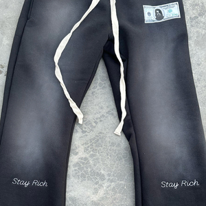 Pantalon de jogging pour homme, coupe droite, 100% coton molletonné, taille mi-haute, brodé, délavé à l'acide, effet usé, avec cordon de serrage, formel - Product Image 5