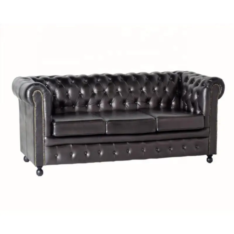 Neuestes modernes Design Chesterfield-Stil echtes Ledersofa 3-Sitzer-Sofa-Set in schöner schwarzer Farbe für Zuhause Wohnzimmer