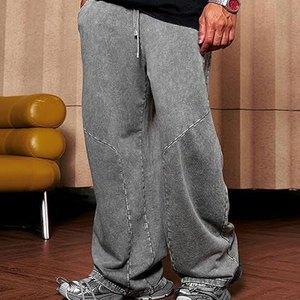 High Quality Oversized Pullover Acid Wash Sweatpants for <b>Men</b> 100% Cotton Casual Street Style Straight Pattern - Product Image 3