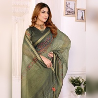 Blus Saree India Chanderi Hijau Zaitun Elegan, Blus Saree India Terlaris untuk Pesta, Pakaian Pernikahan, dan Pakaian Perayaan