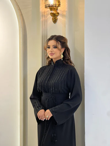 Handmade Black <b>Moroccan</b> Caftan Elegant Sparkling Stones Casual Style Anti-Static Breathable for Everyday Wear-Traditional Muslim - Product Image 4