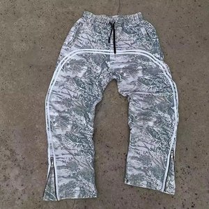 Black and Grey Fleece Jogger <b>Pants</b> with <b>White</b> Lined Flared Sweatpants for <b>Men</b> Leg Opening Zipper Custom Logo Accepted - Product Image 4