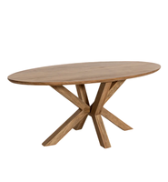 Table à manger pliante en bois massif de forme ovale, écologique, durable, avec plateau en bois de manguier épais, pieds en bois en forme d'araignée, design naturel