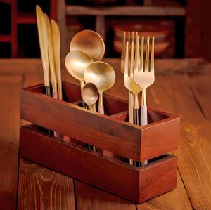 High quality Best Selling Metal Utensils Holder for Kitchen Counter Top wooden Organizer Three Compartment - Product Image 2