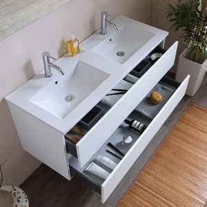 Mueble de Baño Blanco de 120 CM con 2 Cajones y Luz LED, Lavabo Doble para Belice - Product Image 3