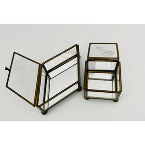 Boîte de rangement de bijoux en métal et verre pour femmes de différentes tailles boîte à bibelots en velours pour pierres précieuses stockage de collier de placement de pierres - Product Image 6