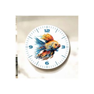 Horloge murale de table silencieuse en bois de 50cm avec motif de poisson et d'animaux colorés avec cadeau numérique - Product Image 1