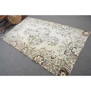 4.2x7.4 ft Vintage Rug, Turkish Area Rug, White <b>Brown</b> Camouflage Rug - Product Image 2