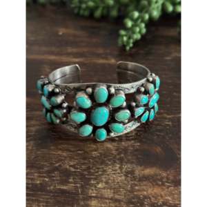 Bobby Johnson Kingman Fashion <b>Cuff</b> <b>Bracelet</b> Turquoise & Sterling <b>Silver</b> Cluster Design - Product Image 1