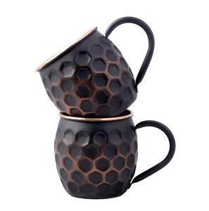 แก้วกาแฟมอสโกมิวล์ทำจากทองแดงแท้ทรงกระบอกสีดำ16ออนซ์ถ้วยสำหรับดื่มของขวัญครบรอบทองแดงแท้ - Product Image 1