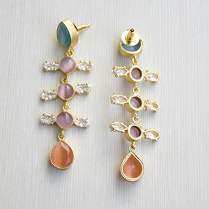 Bulk Brass Hoop <b>Earrings</b> Natural Zircon Raw Natural Stone Design 18K <b>Gold</b> Plated Finish Boho Chic Design High Quality Export - Product Image 4