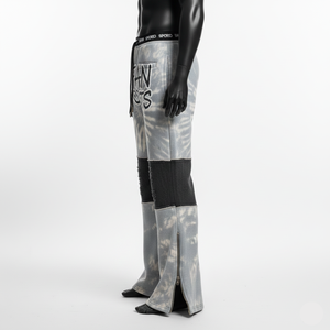 Premium Cotton <b>Polyester</b> Fleece Flare Pant <b>Tie</b> Dye Grey Black Panelled Custom Screen Print Logo Flare Men's Pants - Product Image 4