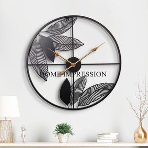 Round Shape Attractive Look Black Color Metal Frame With Unique Fancy Wooden Designer Handcrafted Wall <b>Clocks</b> Supply From India - Product Image 6