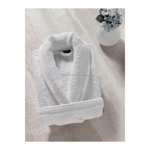 Bata de Baño de Felpa Blanca Suave y Absorbente de Turquía Modelo WHBHRXS para Hoteles y Spas - Product Image 1