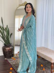 Conjunto de viscosa Chanderi bordado Kurta para Mujer | JEquard Dupatta & Chanderi Bottom | Traje de fiesta de boda india - Product Image 4