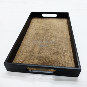 <b>Rustic</b> Wooden Serving Tray with Burlap Base Farmhouse Decorative Tray, <b>Coffee</b> <b>Table</b> Organizer, Natural Home Decor Handmade Tray - Product Image 5