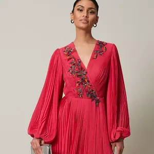 Phase Eight Lillian Pleated Embellished Maxi Dress, Pink evening sequins beaded dress