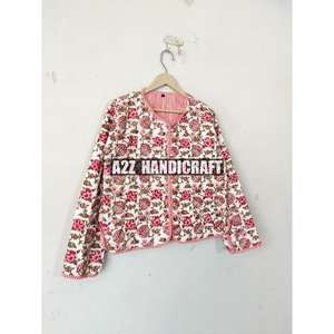 Nouvelle veste en coton imprimé pour femmes devant ouvert Kimono rayure passepoil matelassé coton indien tenue de fête avec cadeau court - Product Image 5