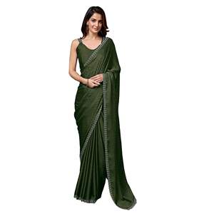 Trendmalls Mujer Mahendi K1086 Trabajo Saree Blusa sin costuras Pieza Satén Georgette Siroski Ropa india y pakistaní - Product Image 1