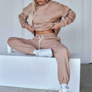 ชุดวอร์มครอปมีฮู้ดสำหรับผู้หญิงชุดวอร์มครอปมีกระเป๋า2ชิ้นชุดกางเกงวิ่งออกกำลังกายสำหรับฤดูหนาว - Product Image 4