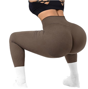 Leggings de yoga taille haute pleine longueur avec design froncé aux fesses, sans couture, couleur unie, pour femme - Product Image 6