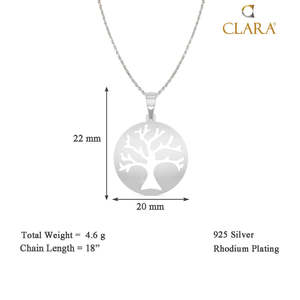Collier chaîne tendance CLARA en argent sterling 925 avec pendentif arbre, plaqué rhodium, zircon, diamant, perle, pierres principales en or 18 carats et platine - Product Image 4