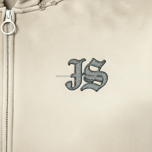 Sudadera con capucha y cremallera para mujer, forro polar pesado, lavado Vintage, Beige, bordado, logotipo personalizado, estilo desgastado, sudaderas básicas de calidad Premium - Product Image 6