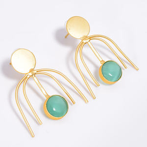 Laiton 14k plaqué or mode pierres précieuses boucle d'oreille à la main personnalisé en laiton pierres précieuses bijoux exportateur fabricant bijoux en laiton - Product Image 6