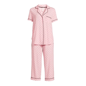 Ropa de dormir de alta calidad de exportación Stock Mujer Slim Fit Algodón Baby Pink Color All Printed Sleepwear Lot Direct BD - Product Image 1