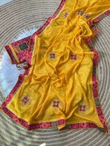 Sari en soie Bandhrej pur de qualité supérieure, traditionnel, avec bordure jacquard Zari, infroissable, anti-humidité, idéal pour les fêtes et le printemps - Product Image 5