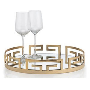 Bandeja de servicio de vidrio con espejo redondo de fábrica personalizada, bandeja de vidrio de tocador de cocina con marco de Metal - Product Image 5