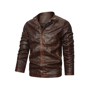 Breathable Fabric <b>Winter</b> <b>Leather</b> <b>Jacket</b> with Stand Collar and Front Logo Outdoor Use Lightweight Wholesale Price for Men - Product Image 1