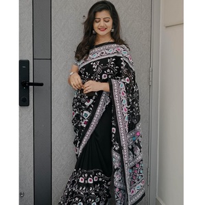 Saree en georgette souple de travail Chikankari multicolore pour mariage et fête maintenant disponible aux meilleurs prix de gros - Product Image 1