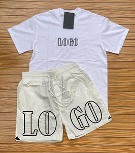 Conjunto de pantalón corto personalizado de 2 piezas para hombre, ropa de calle informal con logotipo bordado, manga corta, panel de nailon - Product Image 5