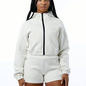 Sudadera deportiva con capucha y media cremallera para mujer, cárdigan de algodón personalizado, sudadera corta para entrenamiento - Product Image 1