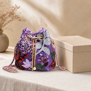 Bolso de Mano Tipo Cubo con Lentejuelas Bordadas Florales y Correa de Cadena Dorada para Mujer - Product Image 2