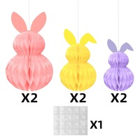 Décorations suspendues en nid d'abeille pour Pâques, 6 pièces, boules en nid d'abeille 3D en forme de lapin, rose pastel et violet, pour la décoration du plafond de la fête de Pâques