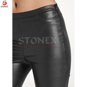 กางเกง100% ทรงบานด้านหน้าแบนราบเอวกลางเอวสูงทำจากหนังแท้นุ่มแท้สำหรับฤดูหนาว - Product Image 6