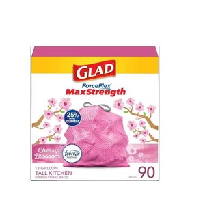 Glad ForceFlexPlus Tall Kitchen Drawstring Trash Bags, 13 Gal, Febreze Cherry Blossom, 90 Count - Product Image 6