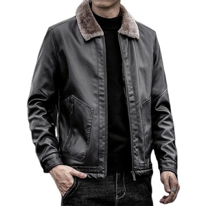 Chaqueta de cuero PU a prueba de viento para hombre de otoño e invierno, chaqueta de cuero de marca de moda para hombre, chaqueta de hombre de alta calidad con soporte de Color sólido - Product Image 2