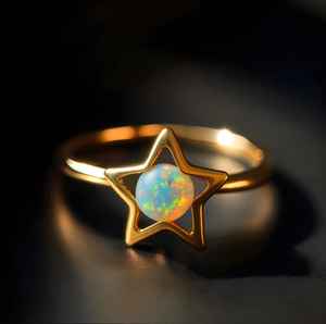 Star Opal <b>Ring</b> White Fire Opal Adjustable Minimalist Geometric <b>Stacking</b> <b>Ring</b> Boho Jewelry Gift for Her Rose Weddings Parties - Product Image 1