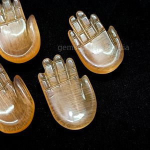 Peach <b>Moonstone</b> Hamsa Hand Carved Gemstone, <b>Moonstone</b> Hand Shape Gemstone Loose Fatima Hand Carving for Pendant Making Idea 25mm - Product Image 4