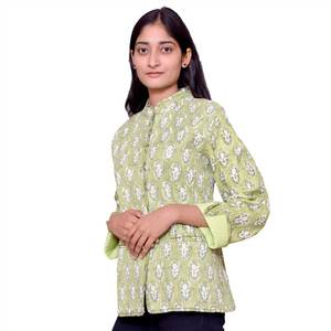 Veste matelassée en flanelle pour femmes, bloc de main imprimé, rembourré avec une couche de coton doux, à vendre, meilleur prix - Product Image 1